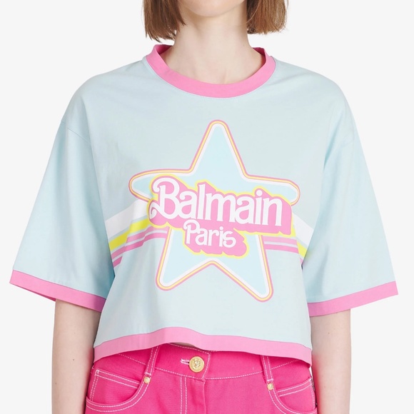 Balmain x Barbie Blue Cropped T-Shirt - Limited Edition (Size- S, M, L) - Picture 2 of 6